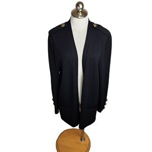 St. John Separates‎ Womens Large Black Santana Knit Long Sleeve Open Cardigan
